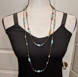 Faux turquoise and amber look necklace- Sale!